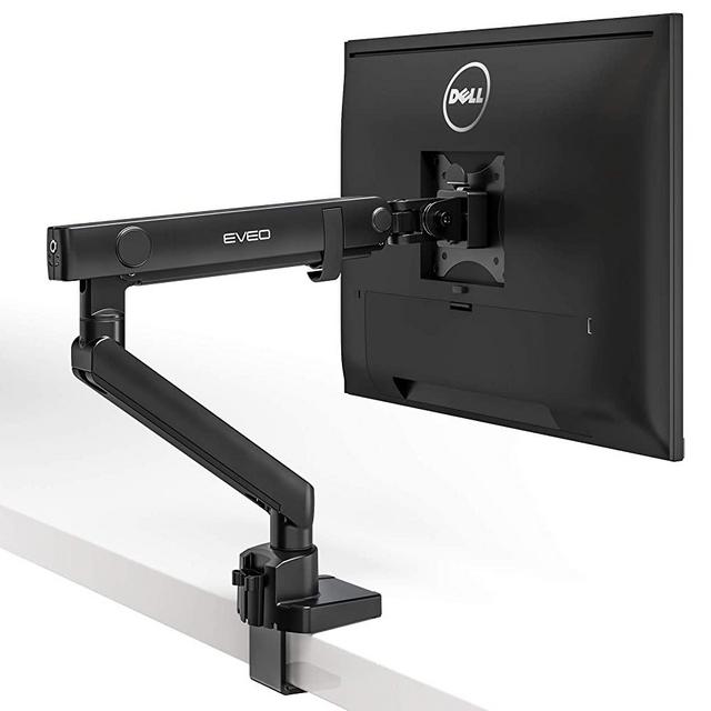 EVEO Single Monitor Arm Desk Mount - Adjustable Desk Monitor Mount - Full Swivel Dual Monitor Mount for 17” to 27” Computer Monitor VESA Compatible Screens (2 to 7Kg) (4.4-15.4lbs)