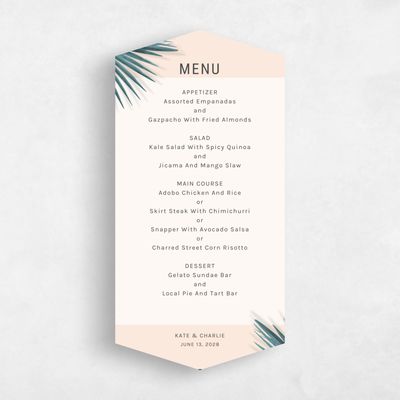 Green Diamond Wedding Menu - Escape