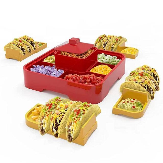 Taco Holder Stand, Taco Bar Set with 4 Tortilla Server Rack Plastic Stackable Taco Serving Plate for Party, Taco Night