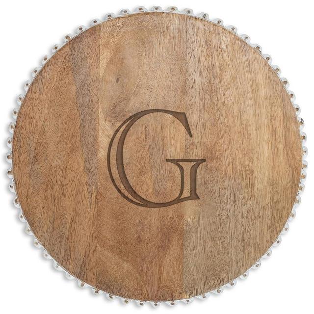 Mary Square Monogrammed G Rustic 12 inch Mango Beaded Round Serving Cutting Cheese Board