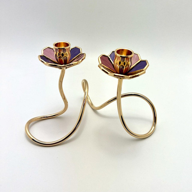 Art Nouveau Stained Glass Shabbat Candelabra