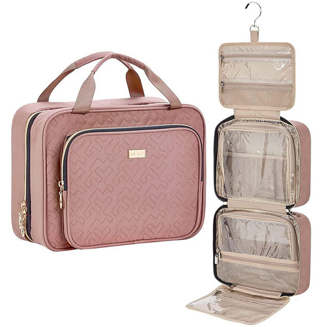 NISHEL 4 Sections Hanging Travel Toiletry Bag Organizer, Large Makeup Cosmetic Case for Bathroom Shower