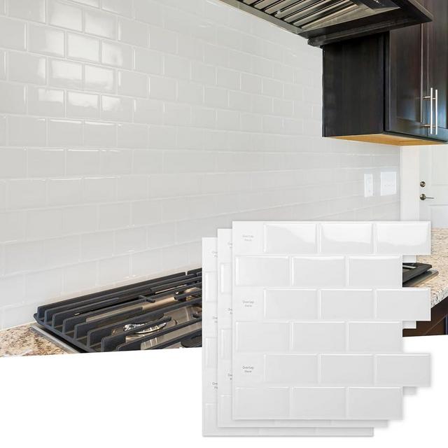 Art3d Kitchen Backsplash Tile Peel and Stick, 10-Sheet Self-Adhesive Vinyl Subway Hanging Decorative Tile for Kitchen Bathroom Back Splashes, 12"x12" White