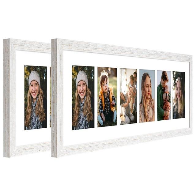 KSROECUD 8x26 Collage frame with 6 Openings 4X6 Pictures, Multiple Picture Frame with Mat, Wall or Tabletop Decor, White Wood Grain,2 Pack