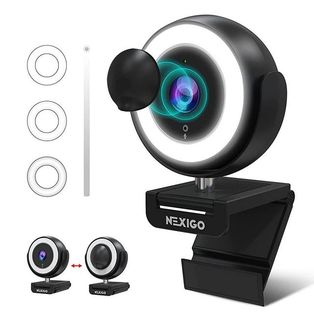 NexiGo N660E 1080P Webcam with Ring Light, Adjustable Brightness, Magnetic Privacy Cover, Dual Noise Reduction Mics, for Zoom Skype Teams, Black (Upgraded Model)