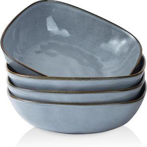 famiware Large Pasta Bowls Set of 4, Ocean Square 8" Bowls, Pasta Serving Bowl Large Dinner Bowls, Kitchen Bowl Set, Microwave and Dishwasher Safe, Scratch Resistant, Blue