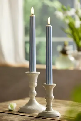 Flameless Stripe Taper Candles, Set of 2