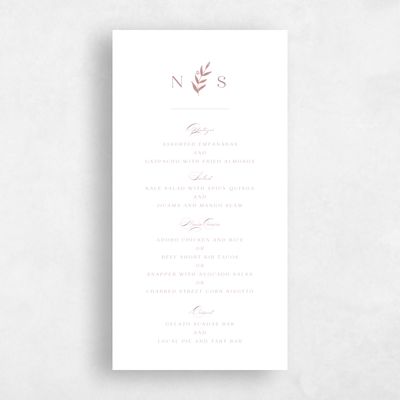 Dusty Rose, Pink Wedding Menu - Kitts