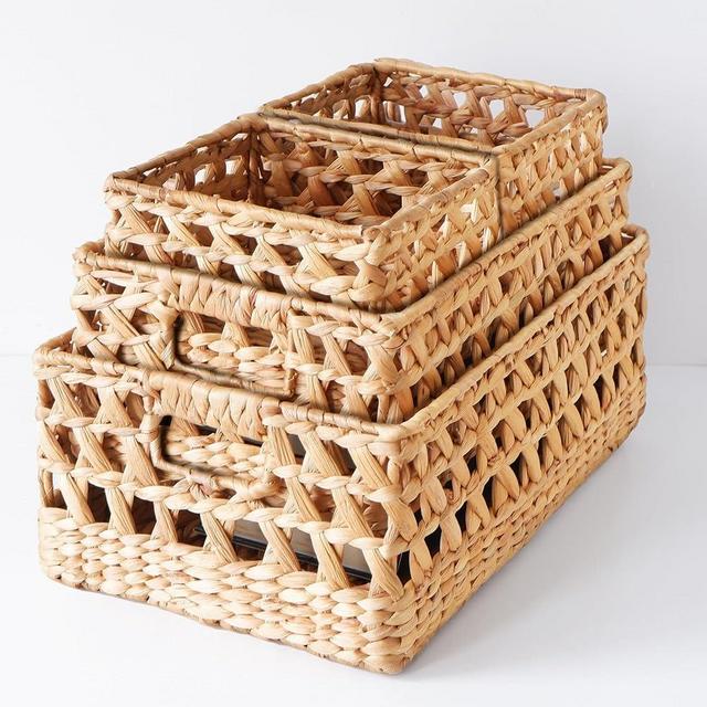 CHI AN HOME Large Wicker Baskets for Shelf, Set of 4 Pantry Storage Baskets, Heavy Duty 17.3 x 11.4 x 7.1 Hyacinth Star Weave Baskets, Extra Large Baskets for Shelf, Pantry, Accessories Organization