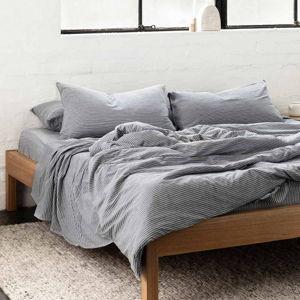 Leo Washed Cotton Midnight Stripe Duvet Cover