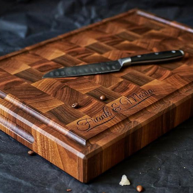 Personalized End Grain Walnut Cutting Board, GrainWoods Handcrafted Wood Kitchen Chopping Block (13x8x2 Inches)