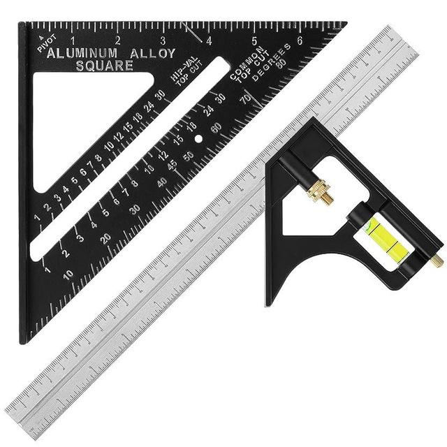 Mr. Pen- Rafter Square and Combination Square Tool Set, Black, 7" Square, 12" Aluminum Carpenter Square, Framing Square, Square Tool, Woodworking Square, Combo Square, 7 Inch
