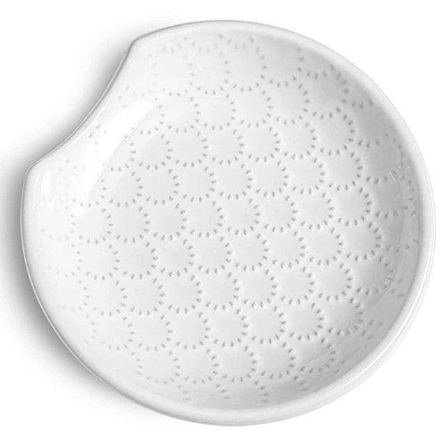 LE TAUCI Ceramic Spoon Rest for Counter, Embossment Farmhouse Gift, Coffee Spoon Holder, Stove Top Protection, Kitchen Decor, Accessories for Countertop - 4.8 inch, Set of 1,White, Fireworks