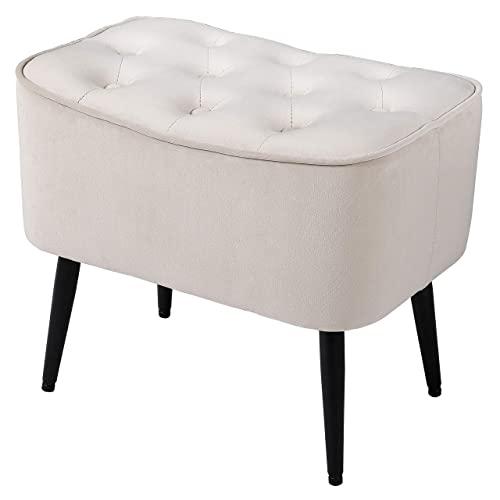 BirdRock Home Tufted Curve Tan Ottoman – Velvet Foot Stool – Mid Century Modern Steel Legs - Soft Compact Padded Stool - Living Room or Bedroom – Vanity Chair – Extra Seating - Decorative Furniture