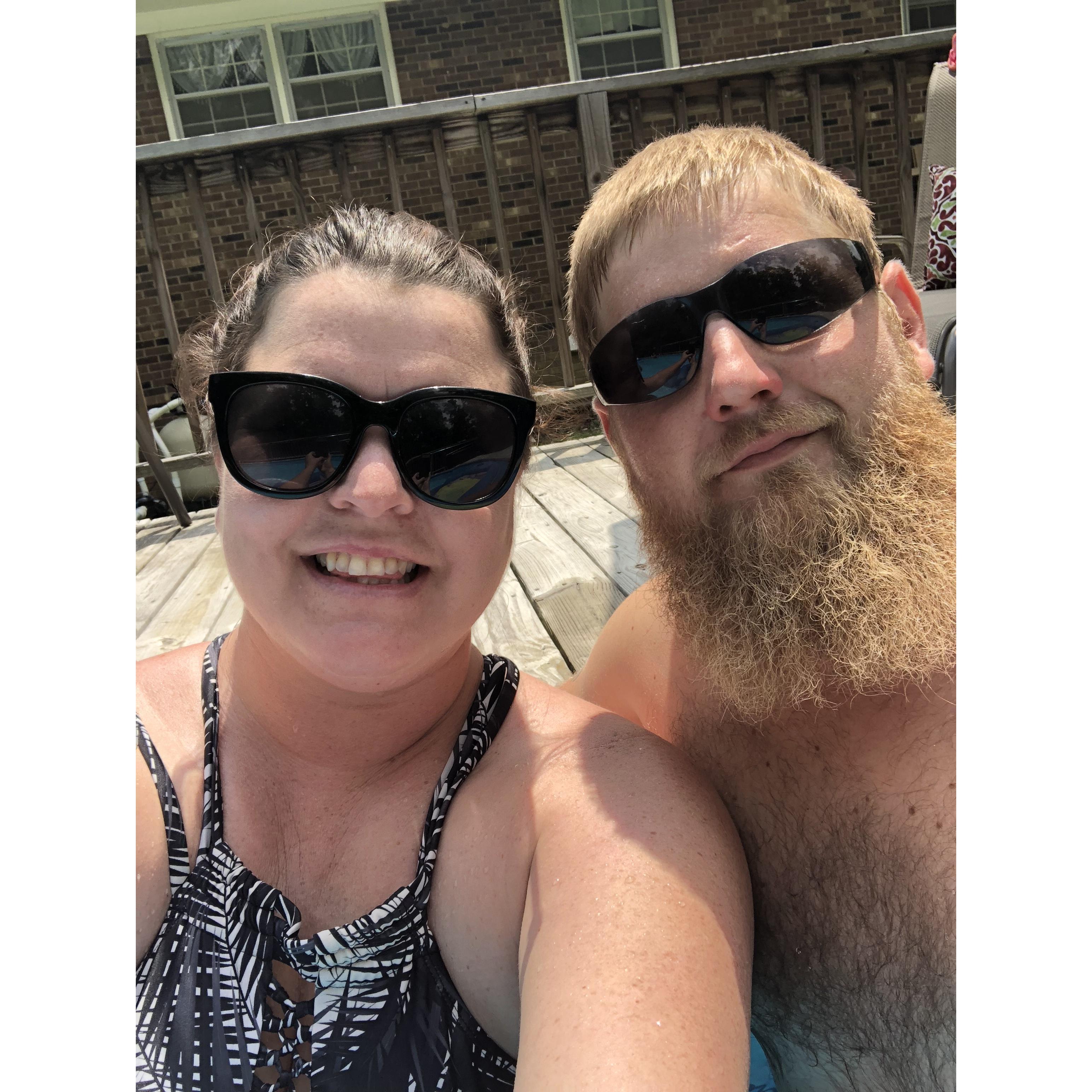 Pool time at his parents’ house
