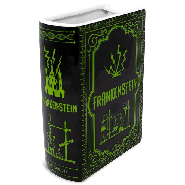 Steel Mill & Co Original Large Book-Shaped Decorative Vase, Ceramic Vases for Home Decor, Gothic Bookshelf Decor, Unique Vase for Book Lovers (Frankenstein)