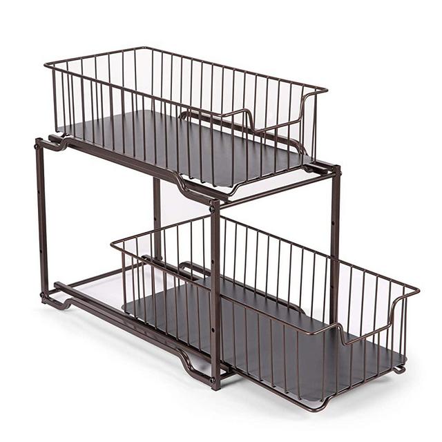 Simple Trending Stackable 2-Tier Under Sink Cabinet Organizer with Sliding Storage Drawer, Bronze