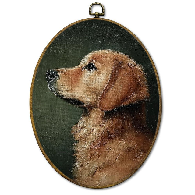 Mcehtle Vintage Red Golden Retriever Wall Art Decor, Moody Rustic Dog Lover Gift Framed Canvas Prints 8.6x11.4, Countryside Cottagecore Decor for Farmhouse Gallery Wall Hanging Artwork Decorations