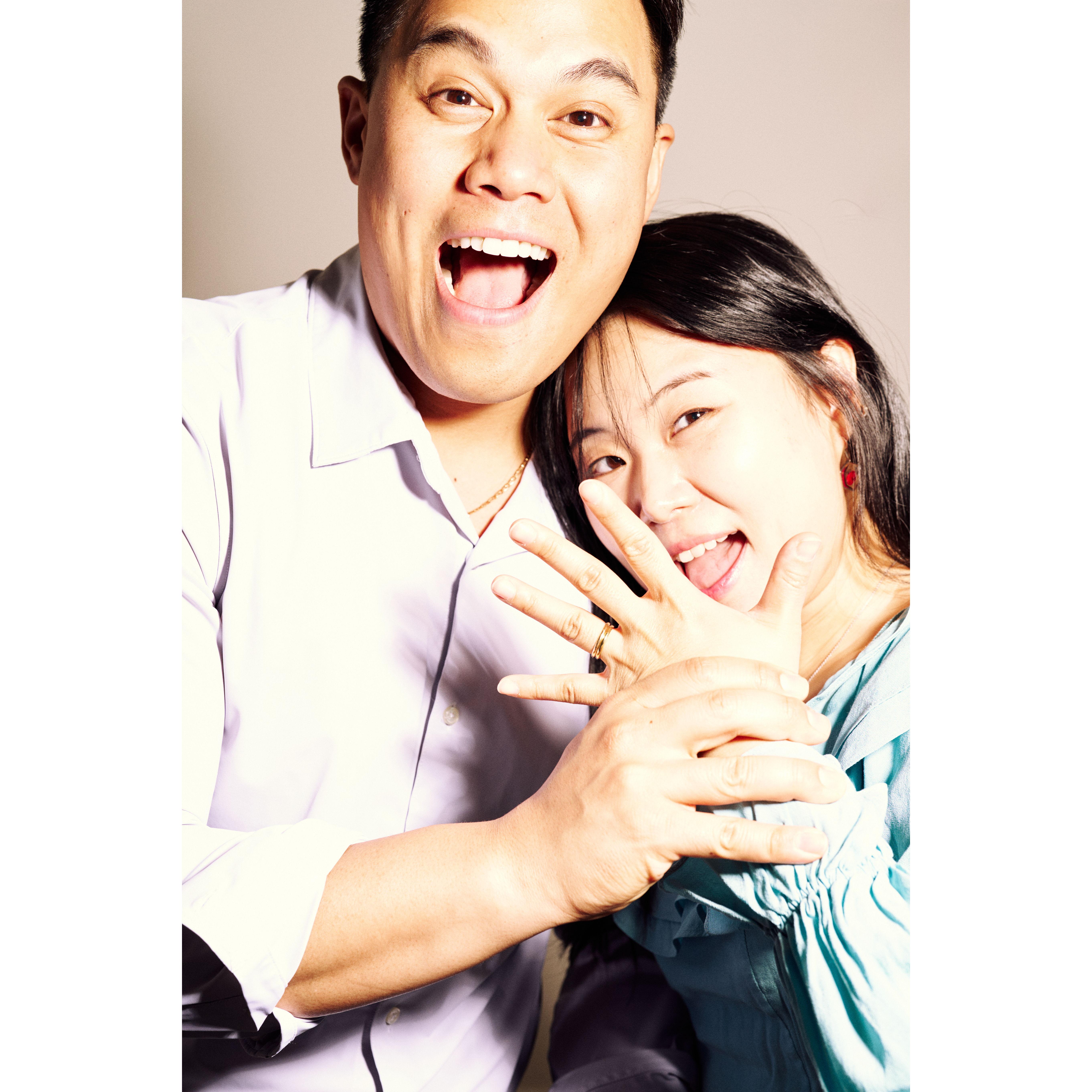 I got down on one knee, and she said yes in front of our church, I put the ring on her finger.