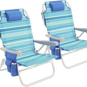 SUNNYFEEL Beach Chairs for Adults 2 Pack 5 Position Lay Flat, Portable Folding Backpack Beach Chair Heavy Duty with Cooler Bag, Cup Holder for Outdoor/Lawn/Picnic, Foldable Camping Chair