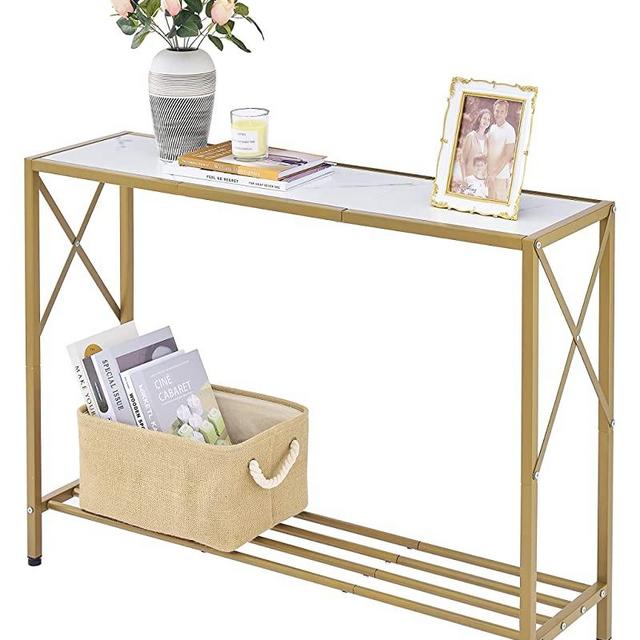 Tajsoon Console Table, entryway Table, Narrow Sofa Table with Shelves, Entrance Table for Hallway, Entryway, Living Room, Foyer, Corridor, Office, Gold & White
