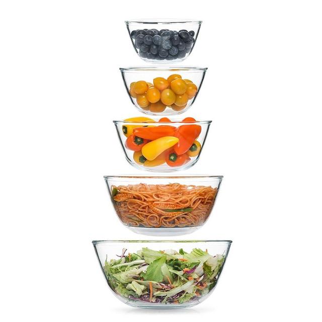 5pc Glass Mixing Bowls Sets (4.65QT, 2.85QT, 2.11QT, 1.61QT, 1.16QT), Glass Nesting Kitchen Thick Bowl for Baking, Cooking Prep, Storage, Large Salad Bowls Sets-Dishwasher Microwave Freezer Safe