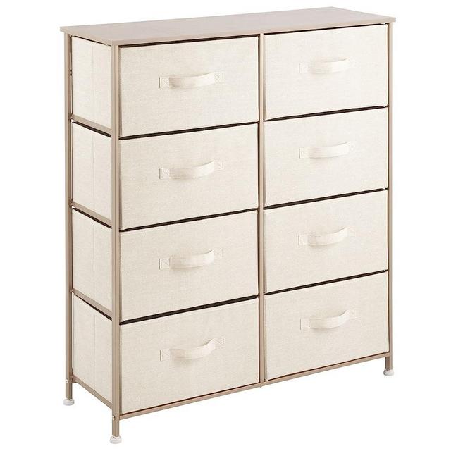 mDesign 38.31" High Steel Frame/Wood Top Storage Dresser Furniture Unit with 8 Removable Fabric Drawers - Large Bureau Organizer for Bedroom, Living Room, or Closet - Lido Collection, Cream/Gold
