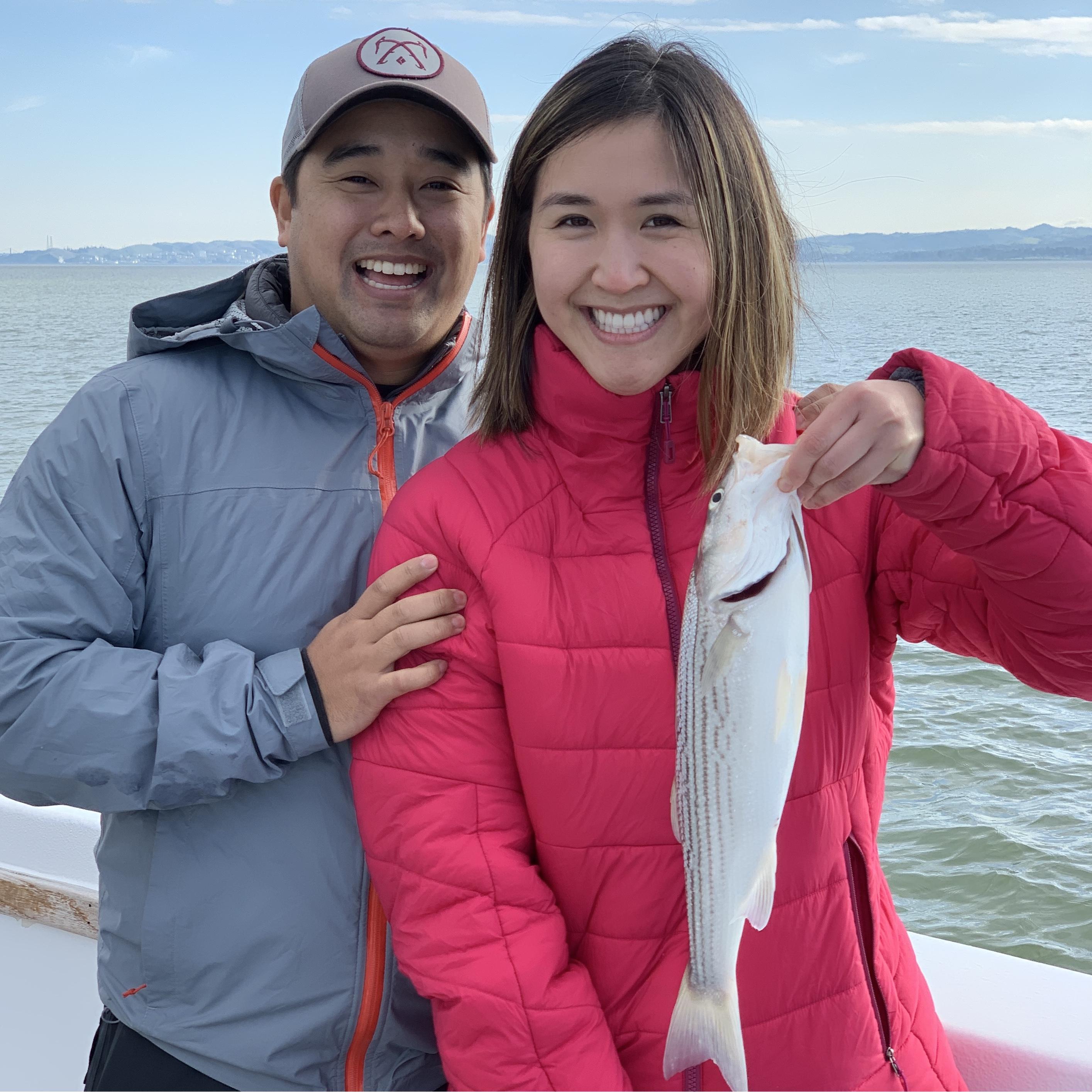 Alison caught a striped bass in the San Francisco bay! (2019)