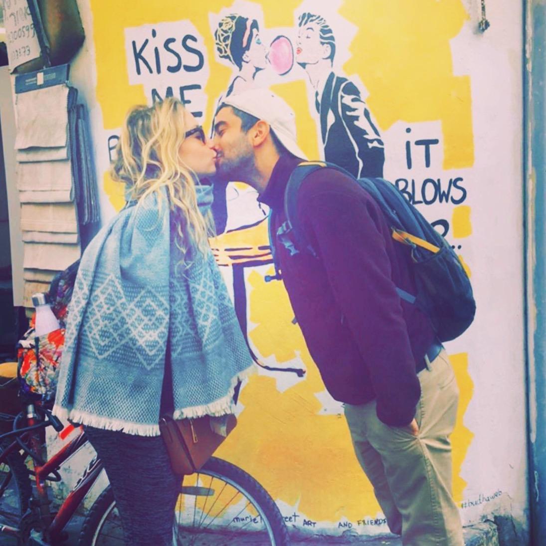We couldn't not stop for this photo and kiss, on our graffiti tour in Tel Aviv