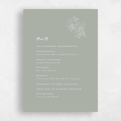 Pale Sage, Green Wedding Program - Orchidea
