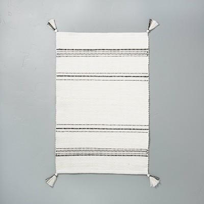 Tonal Stripes Bath Rug with Corner Tassels Sour Cream/Railroad Gray - Hearth & Hand™ with Magnolia