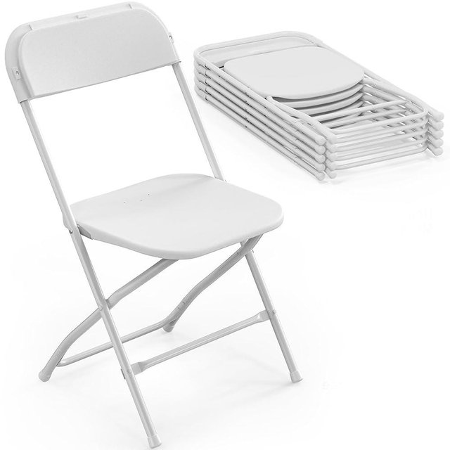 Bonnlo Folding Chairs Set of 6, White Plastic Chair Sturdy Seat with Metal Frame, Perfect for Party, Event, Wedding, Birthday, Office, Outside Entertaining