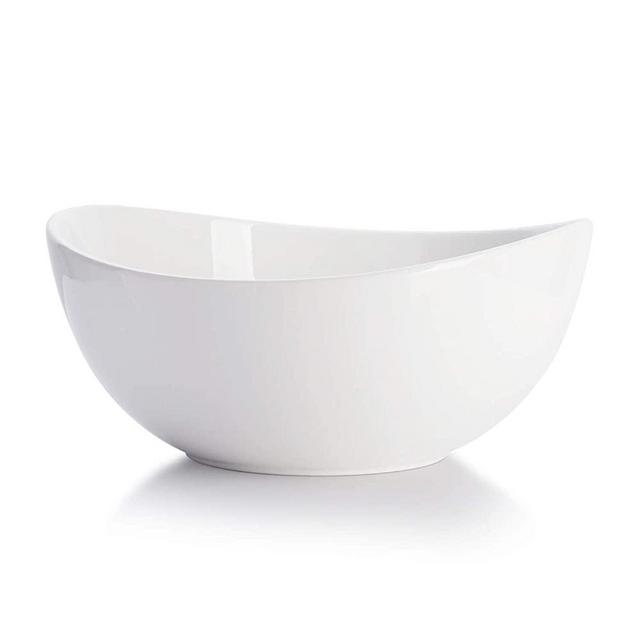Sweese 125.101 Porcelain Bowl - 64 Ounce for Cereal, Salad and Popcorn - Set of 1, White
