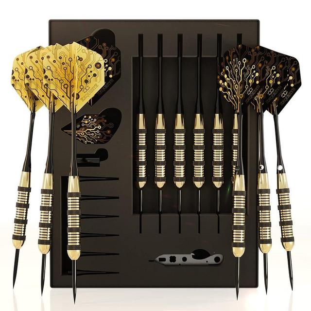 CC-Exquisite Premium Steel Tip Darts Set - Professional Darts, Brass Barrels, Metal Tip Darts, Extra Flights, (12) Aluminum Shafts 35/48, O-Rings, Dart Tool, Dart Sharpener, Darts Case