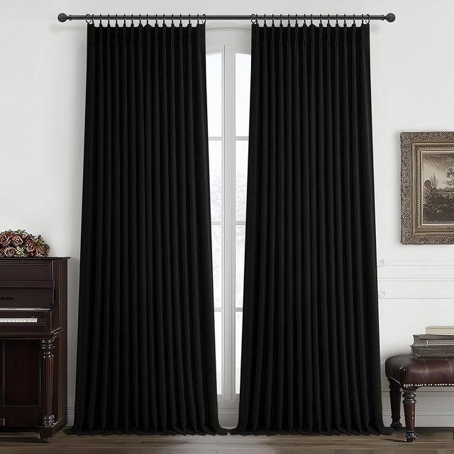 Memory Trained Pinch Pleated Black Out Curtains & Drapes 96 Inches Long 2 Panels for Living Room, Luxury Room Darkening 2 Layer Heavy Linen 40x96 Inch Curtain Sound Dampening for Bedroom Windows Decor