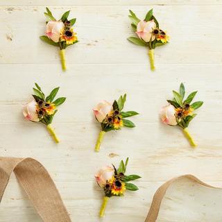 Rustic Garden Faux Boutonniere, Set of 6