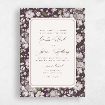 Dark Plum, Purple Wedding Invitation - Annika Portrait