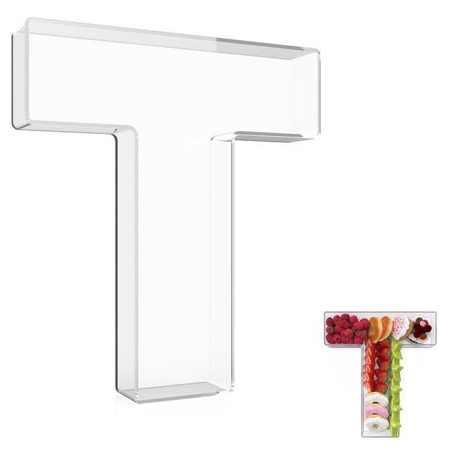 13.8" Extra Large Acrylic Letter Charcuterie Board Box, Reusable Fillable Letter Cake Candy Dish Display Serving Tray for Birthday Anniversary Party Decoration (T)