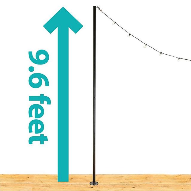 IYN Stands Outdoor String Light Pole Stand, 9'6" Ft. Durable Powder Coated Steel, Weather Resistant, Mount to Deck or Concrete, Patio, Backyard, Wedding, Event, Restaurant, Rooftop, USA Made-Black