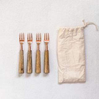 Brass Stainless Steel Appetizer Forks, Set of 4