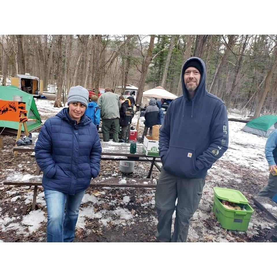 Hanging out at a scout campout, prior to starting to date. April 15, 2019