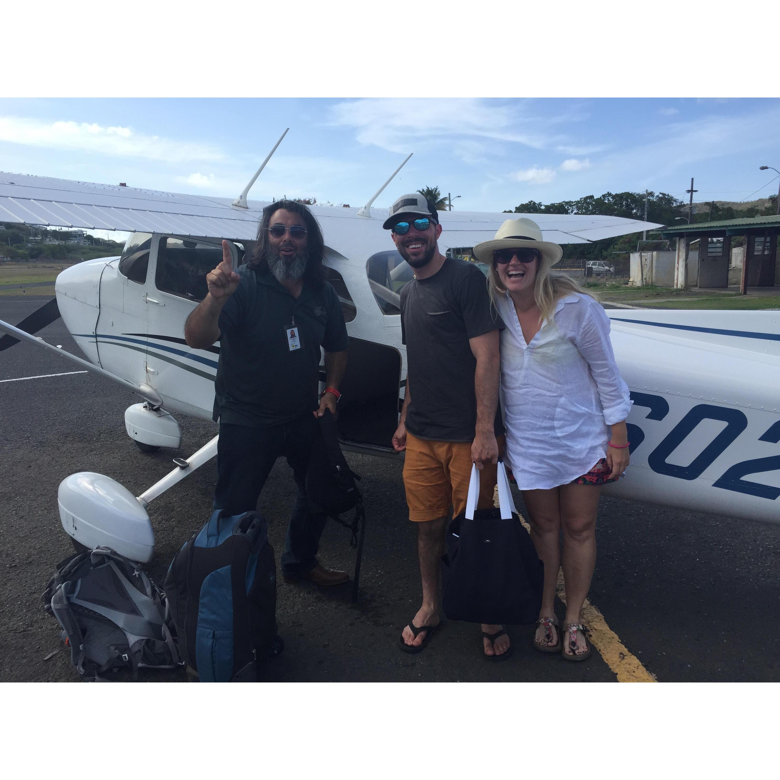 With our pilot after a flight in a 4 seater Cessna from Puerto Rico to Culebra.