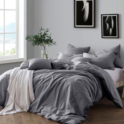 Swift Home Prewashed Yarn-Dyed Cotton Full/Queen Duvet Cover Set in Grey
