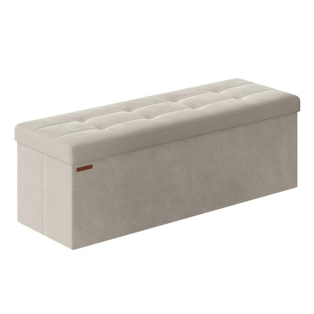 SONGMICS Storage Ottoman, Foldable Velvet Storage Bench, 2 Extra Storage Boxes, 15 x 43 x 15 Inches, 660 lb Load Capacity, for Entryway, Living Room, Bedroom, Cream White ULSF277W01