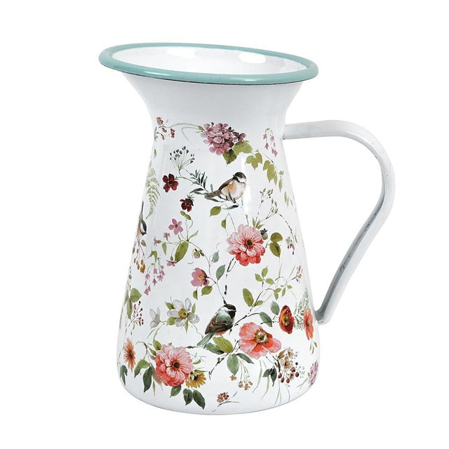 Enamel Pitcher with Wide Handle Vintage Metal Farmhouse Pitcher Vase Flower Decoration for Tabletop, Office, Home, Gift And Iced Tea, Coffee, Cold Drinks