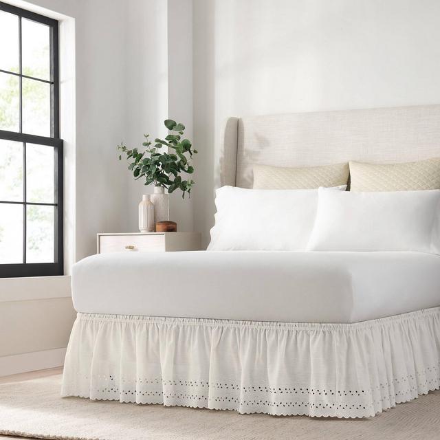 White Wrap Around Eyelet Ruffled Bed Skirt - EasyFit