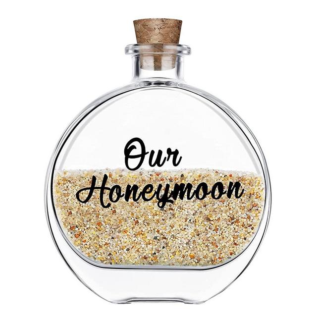 Honeymoon Sand Keepsake Jar, Honeymoon essentials, Round Sand Bottle Honeymoon Decor, Glass Bottles with Cork Stopper for Newlyweds Couple, Wedding, Engagement Vacation Travel Honeymoon Souvenir