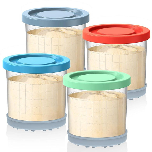 Omnikit Containers Replacement for Ninja Creami Pints and Lids - 4 Pack, 16oz Cups Compatible with NC301 NC300 NC299AMZ NC290 Series Ice Cream Maker - Airtight Anti-slip