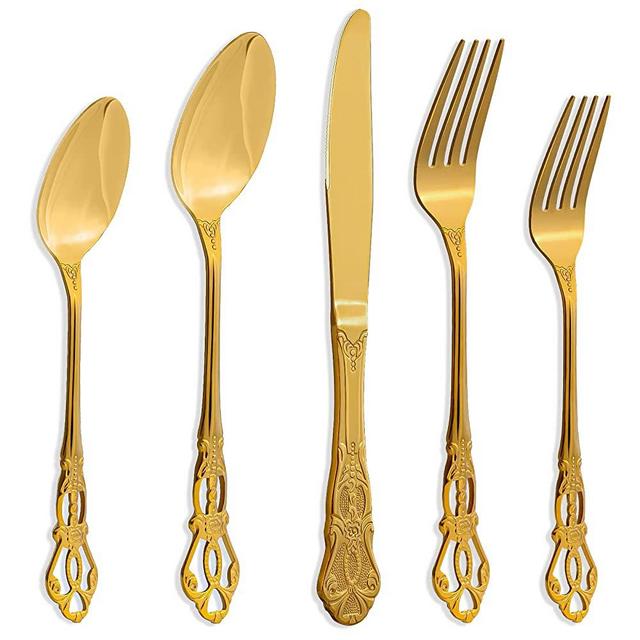 Gorgeous Retro Royal Gold Stainless Steel 20 Pieces Flatware Set, Golden Silverware Set, Anti-rust Stainless Steel Gold Cutlery Set Utensils Including Fork Spoon and Knife