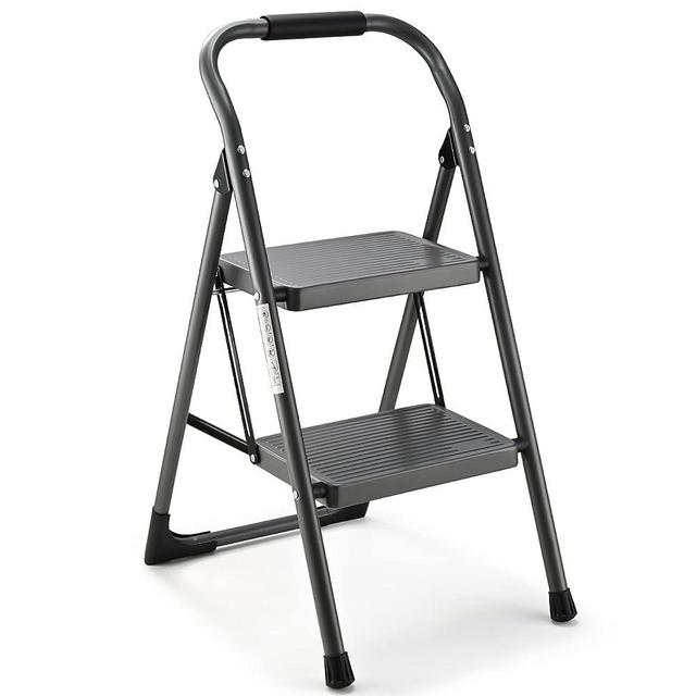 ASPERLAD Step Ladder Folding 2 Step Stool Adult with Wide & Anti-Slip Pedals Ergonomic Portable Steel Ladder for Household, Kitchen, Office 330LBS